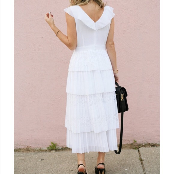 Tiered Lasercut Ruffle White Dress| - Picture 3 of 11